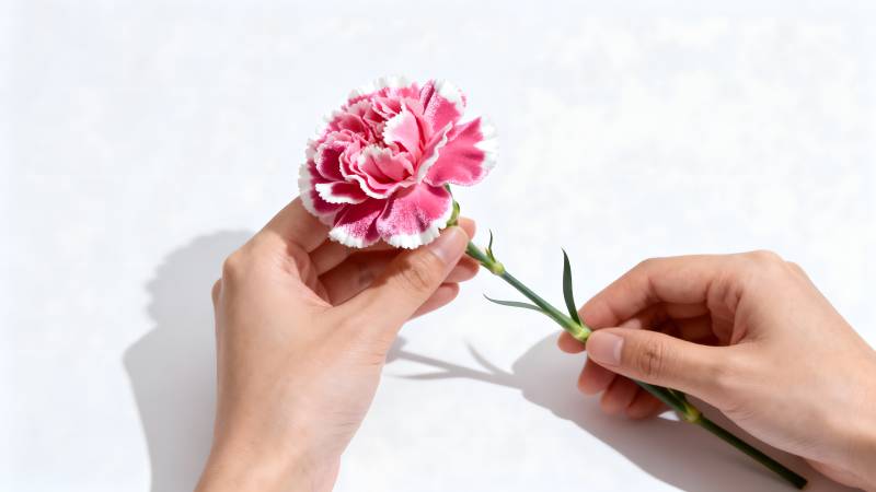 手捧粉色康乃馨图片