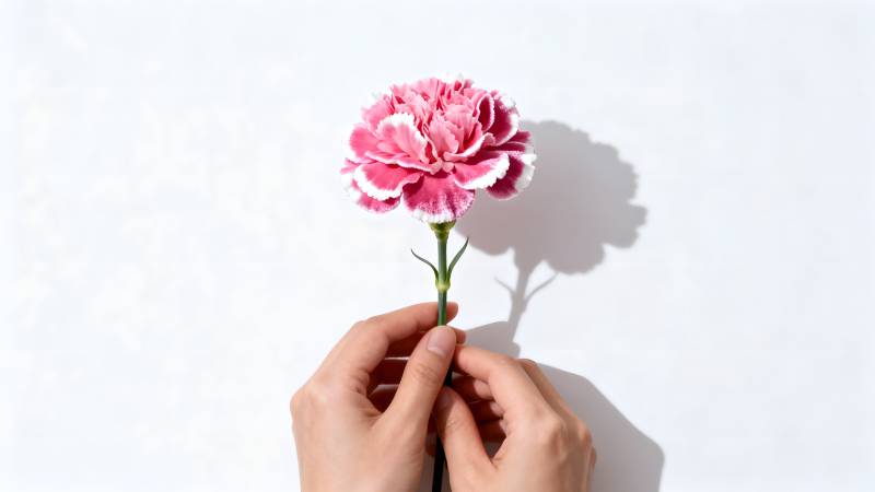 手捧粉红康乃馨图片