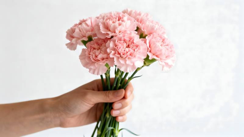 手捧粉色康乃馨图片
