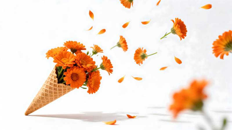 花落冰激凌图片