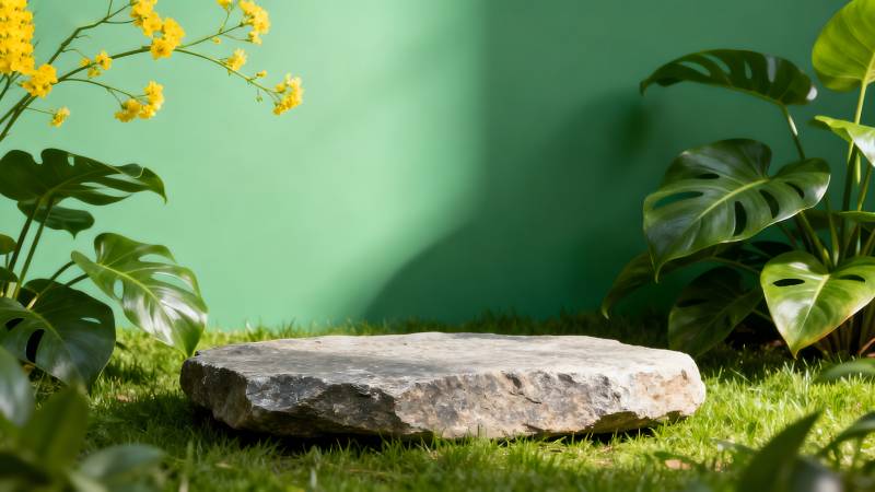 绿意盎然的石台图片