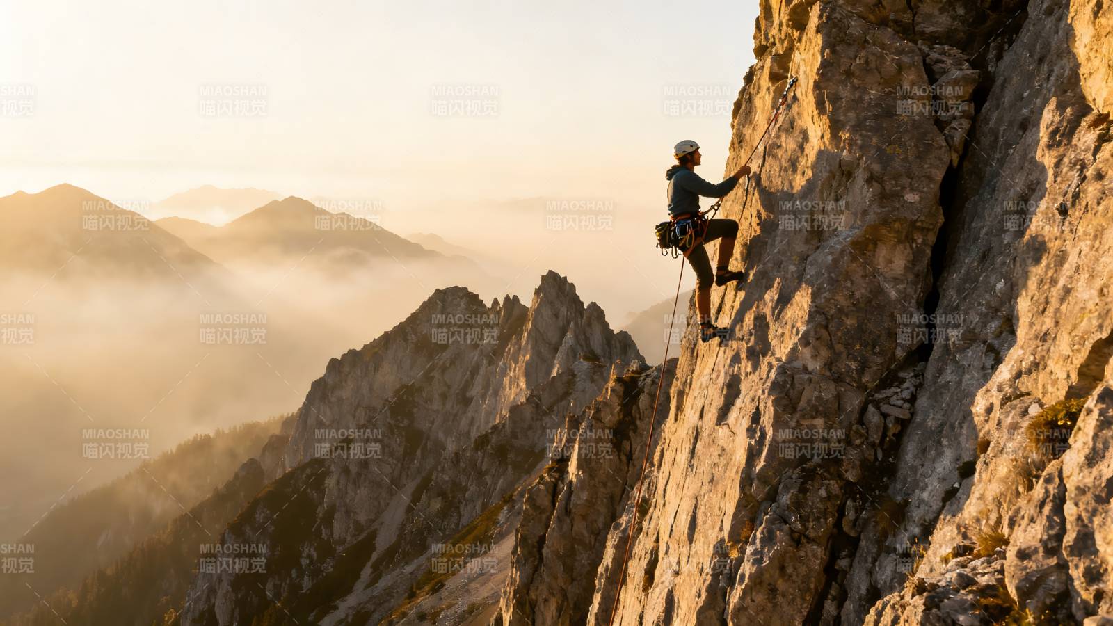 攀岩者征服险峰图片