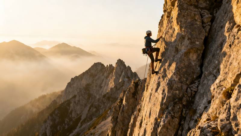攀岩者征服险峰图片