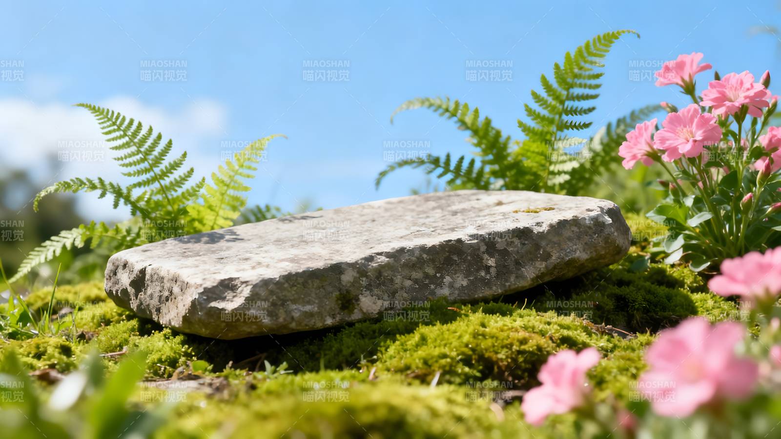 石上青苔伴花香图片