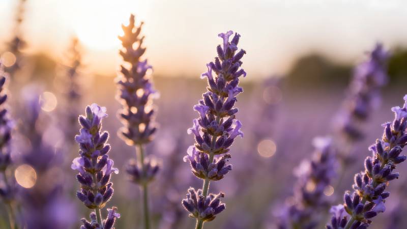 薰衣草花海日落图片