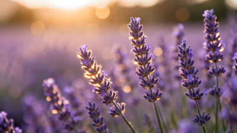 薰衣草花海日落图片