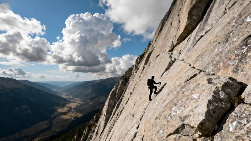 攀岩者征服峭壁图片