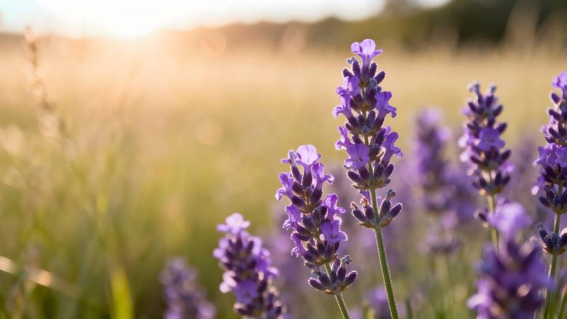 薰衣草花海夕阳图片