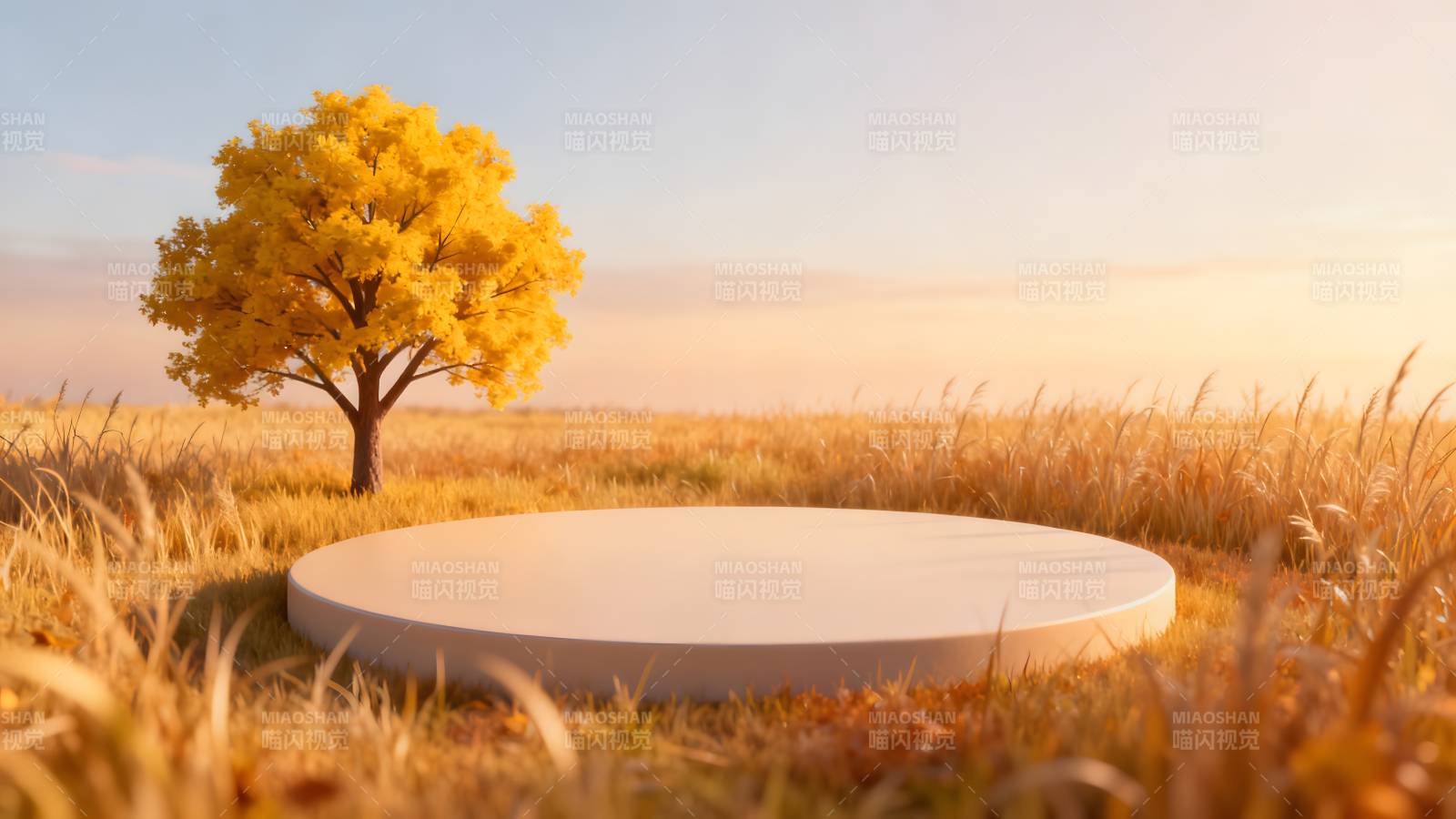 秋日孤树与圆台图片