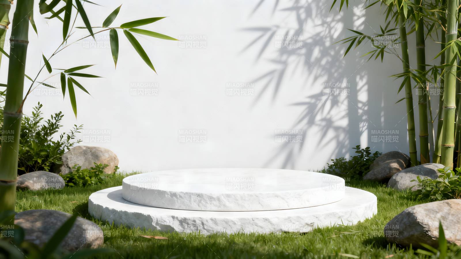 竹影石台静谧景图片