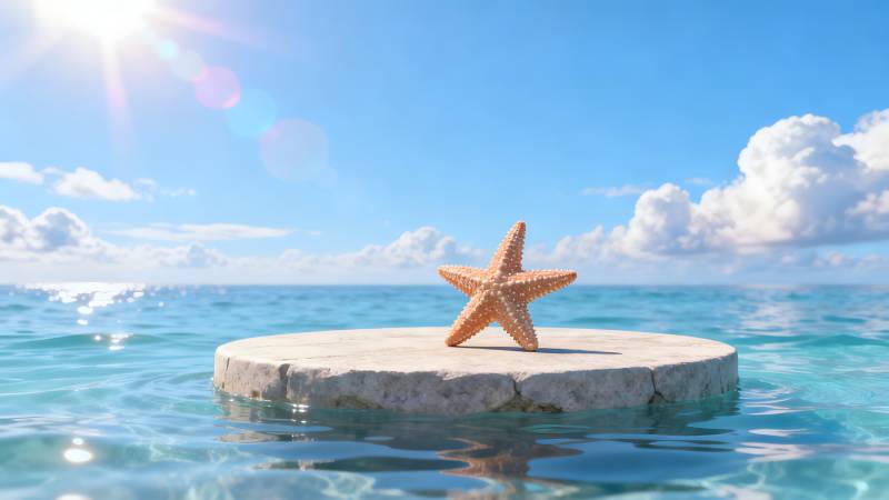 海星静卧碧波中图片