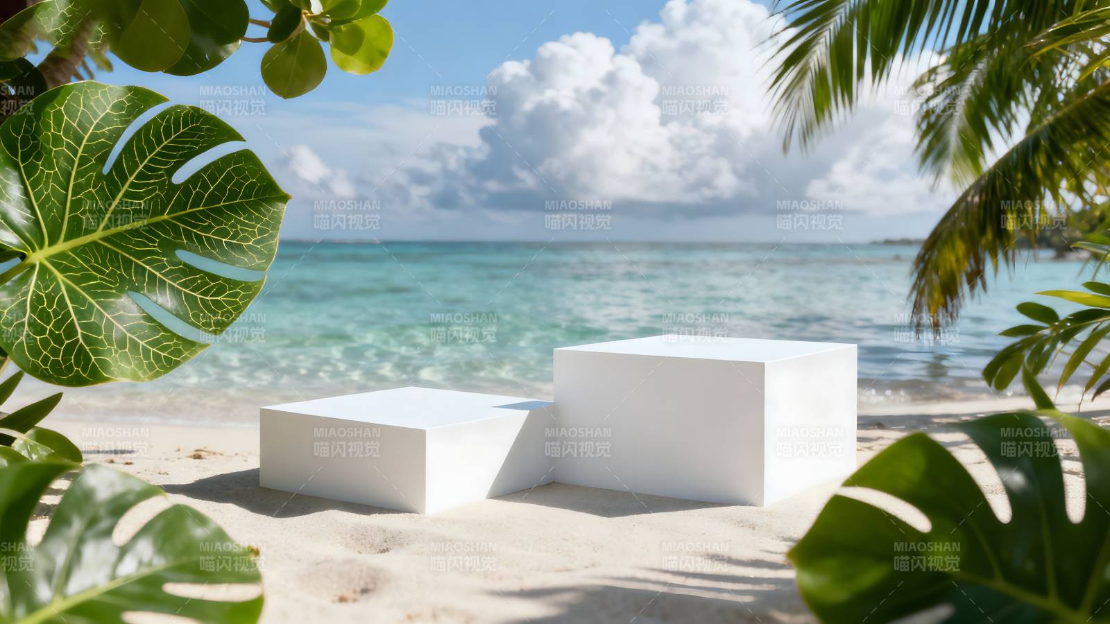 热带海滩白立方体图片