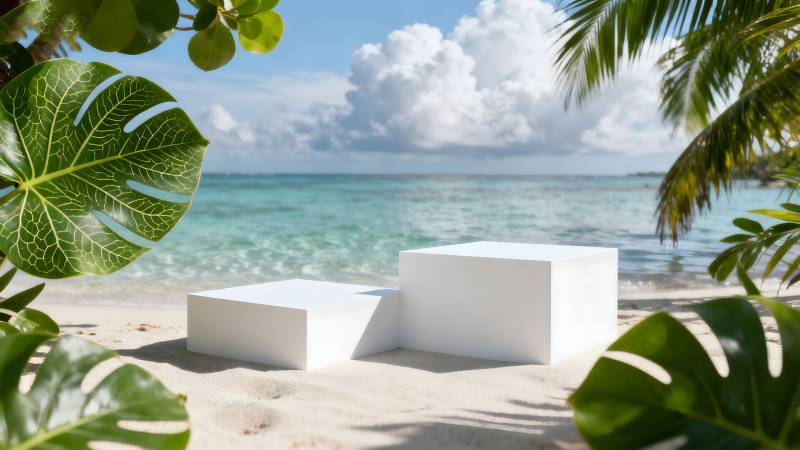 热带海滩白立方体图片