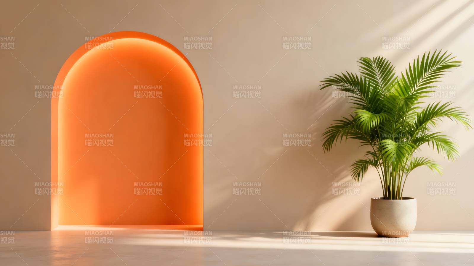 橙光拱门绿植静景图片