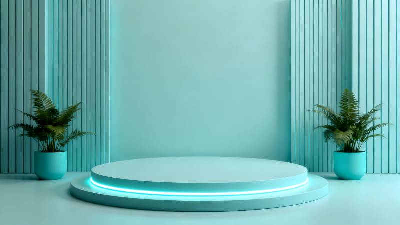 简约蓝绿展示台图片