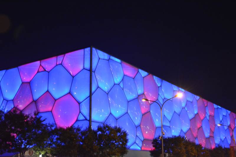 水立方夜景璀璨图片