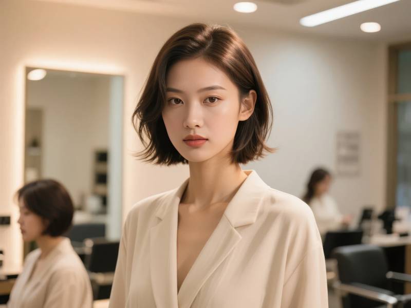 优雅短发女性肖像图片