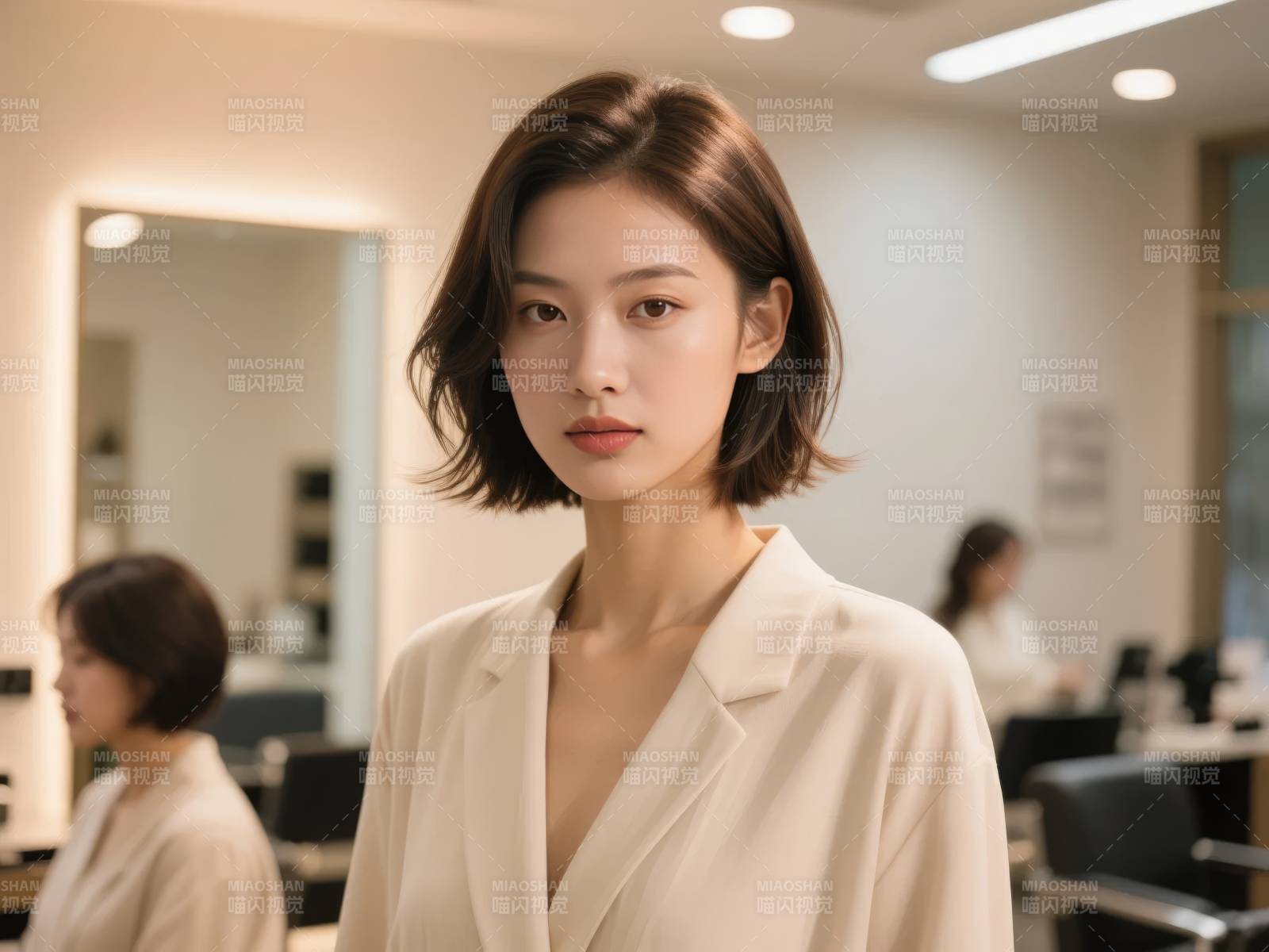 优雅短发女性肖像图片