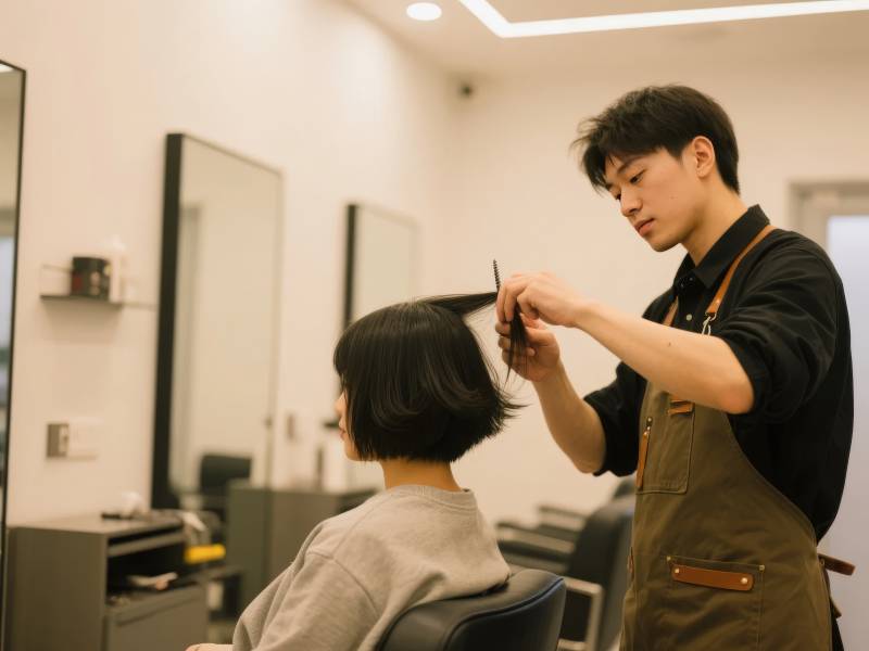 理发师专注剪发图片