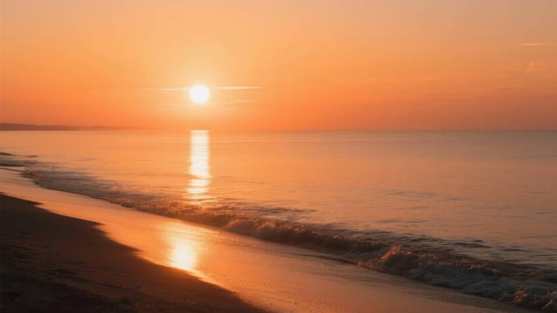夕阳海灘美景图片