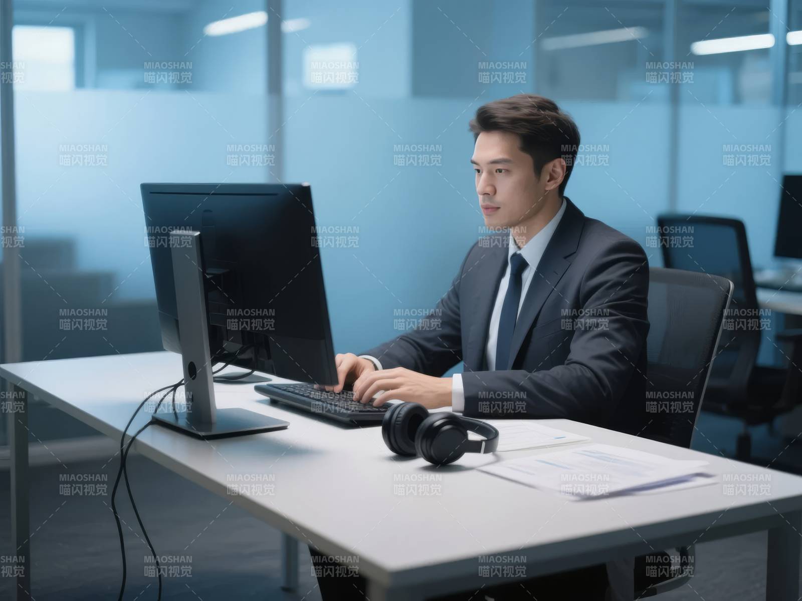 专注办公的商务人士图片