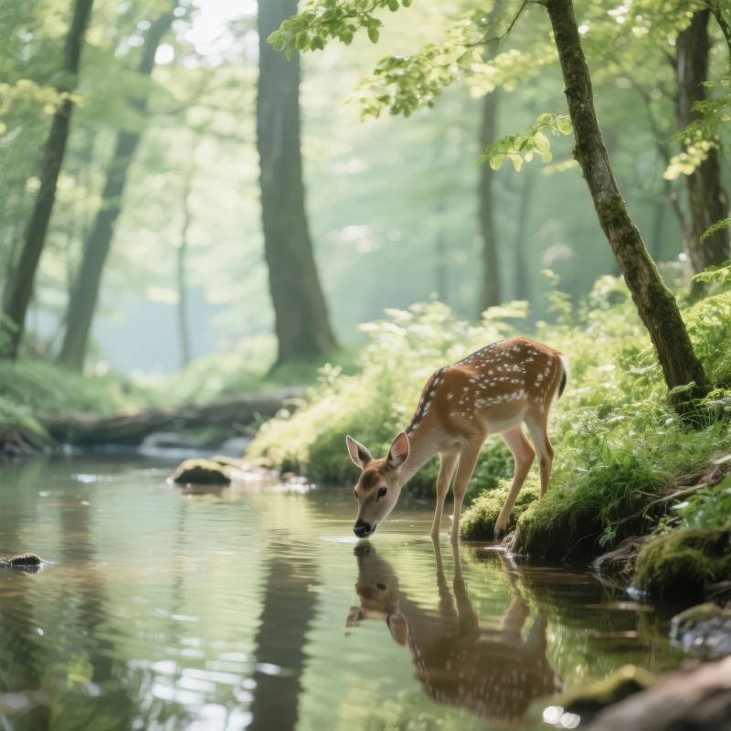 林间小鹿饮水图图片