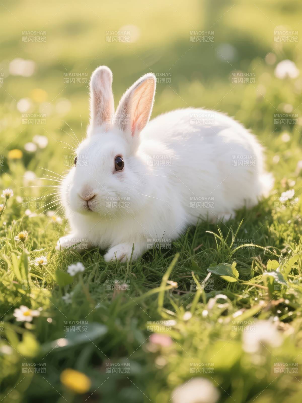 白兔草间静卧图片