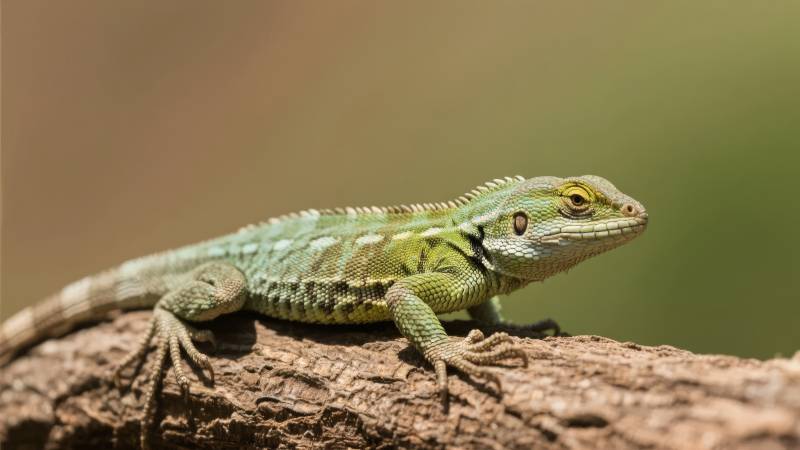 绿蜥蜴栖息树干图片
