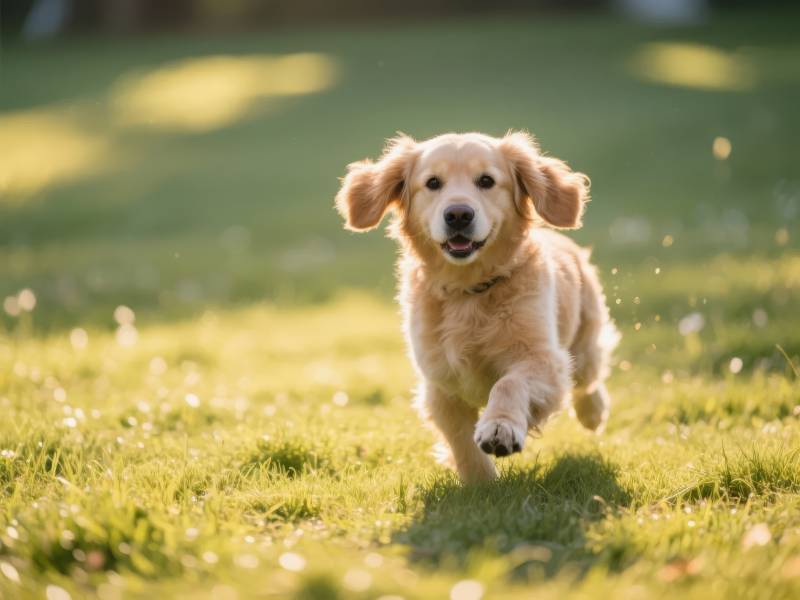 金毛幼犬奔跑草地图片