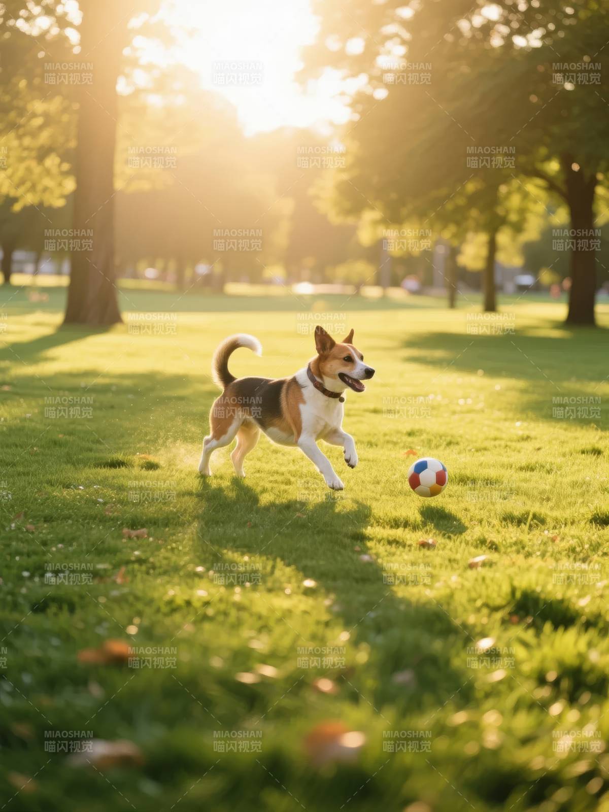 阳光下奔跑的狗狗图片