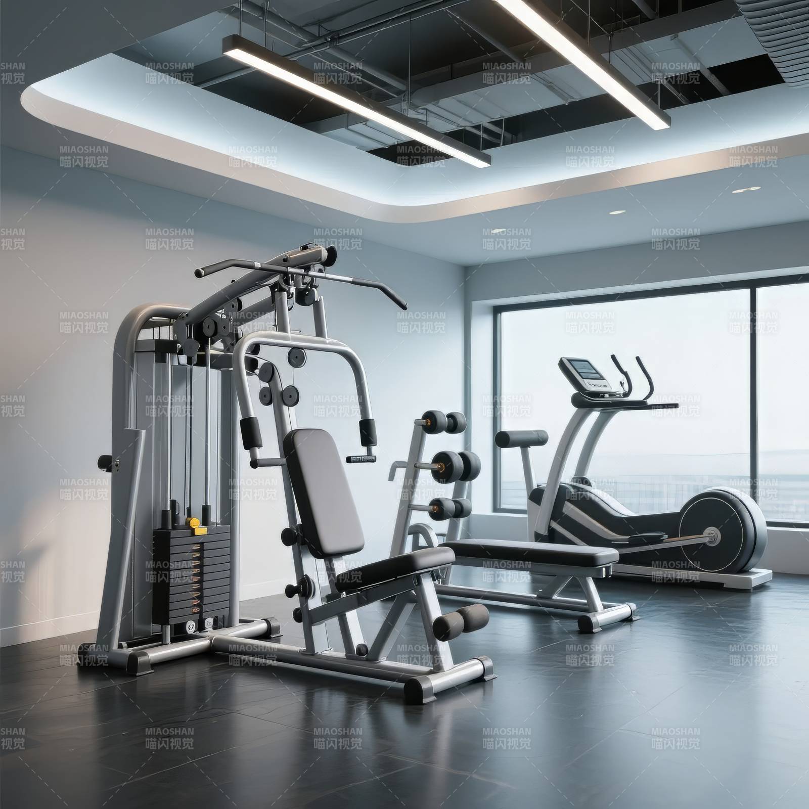 现代健身房设备展示图片