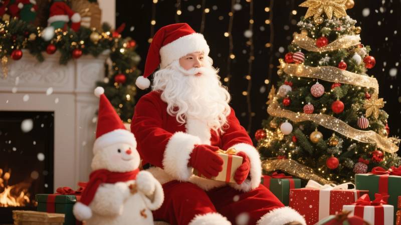 圣诞老人送礼温馨夜图片