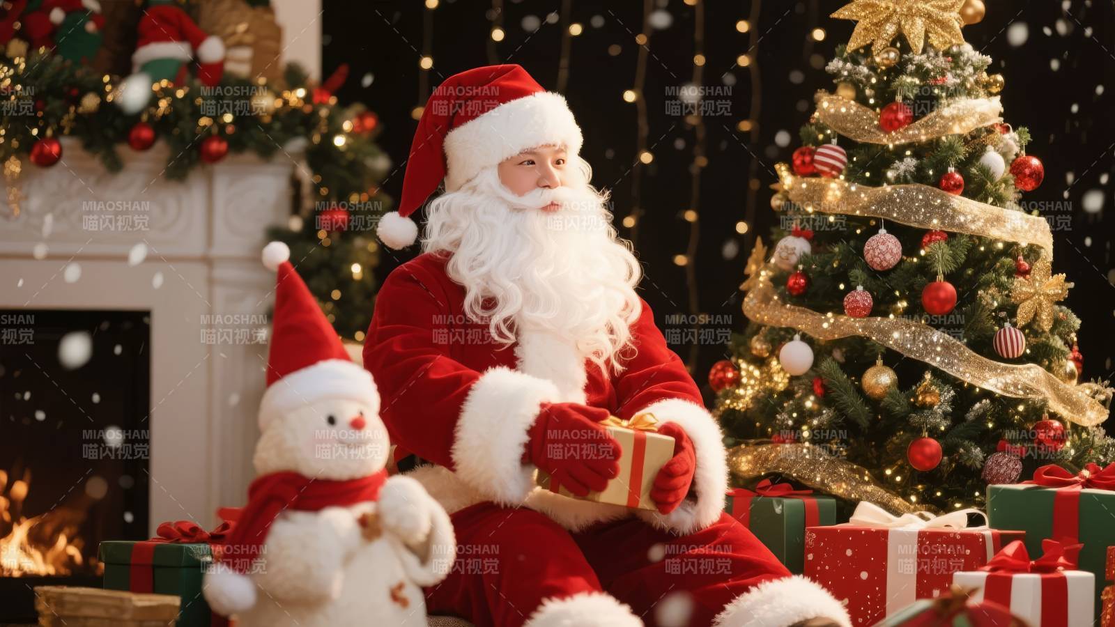 圣诞老人送礼温馨夜图片