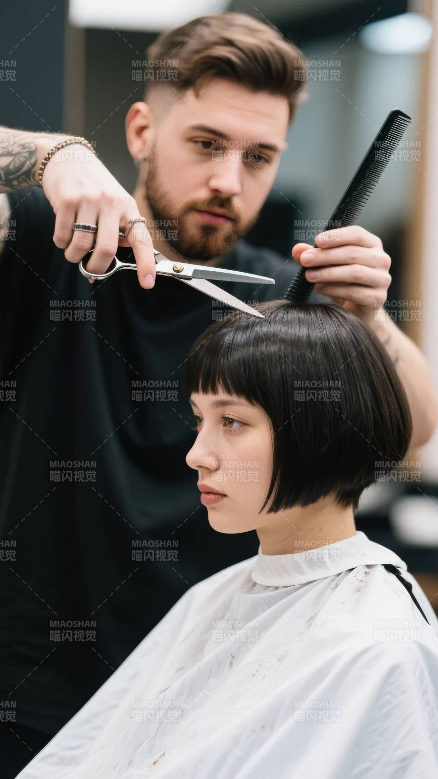 理发师修剪短发图片