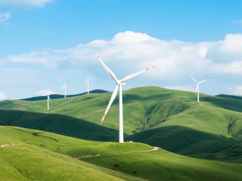 风车绿野蓝天图片