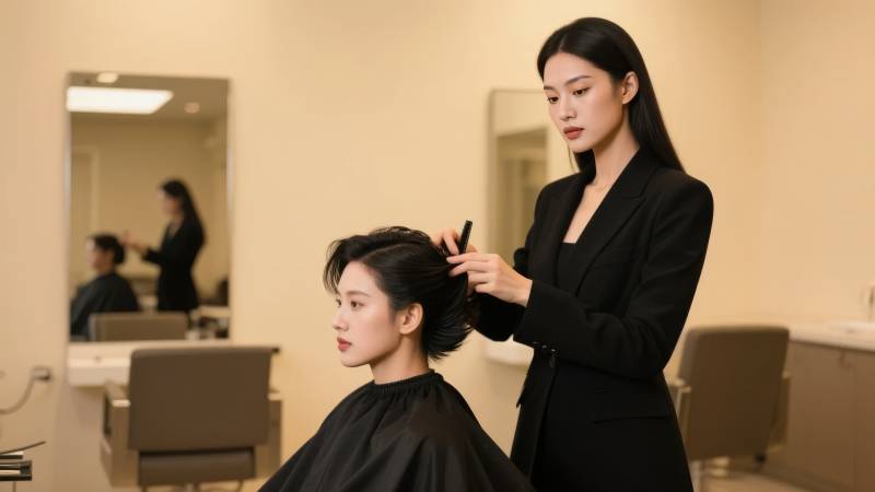 理发师为顾客造型图片