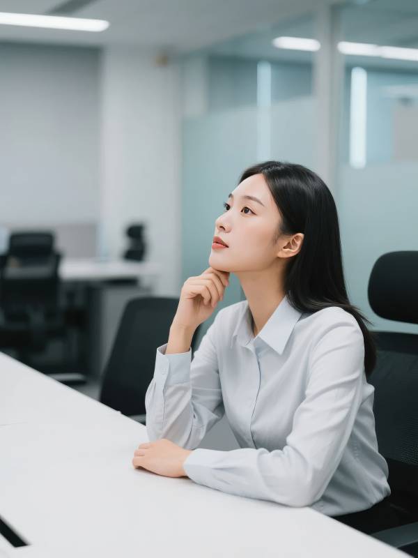 办公室沉思的女子图片
