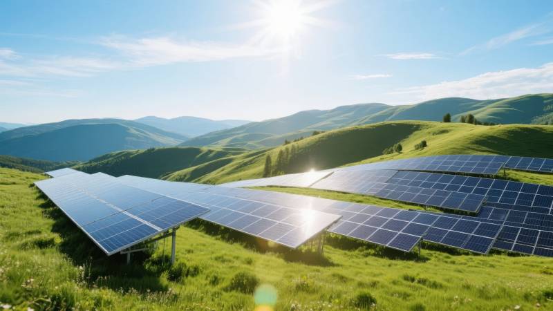 太阳能板山野风光图片