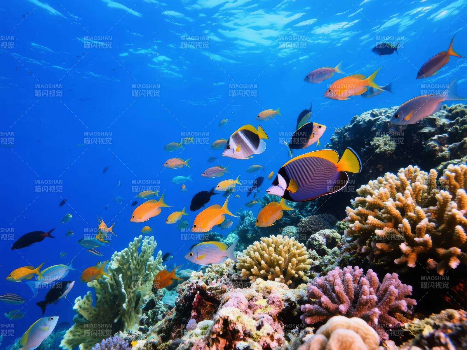 珊瑚礁鱼群图片
