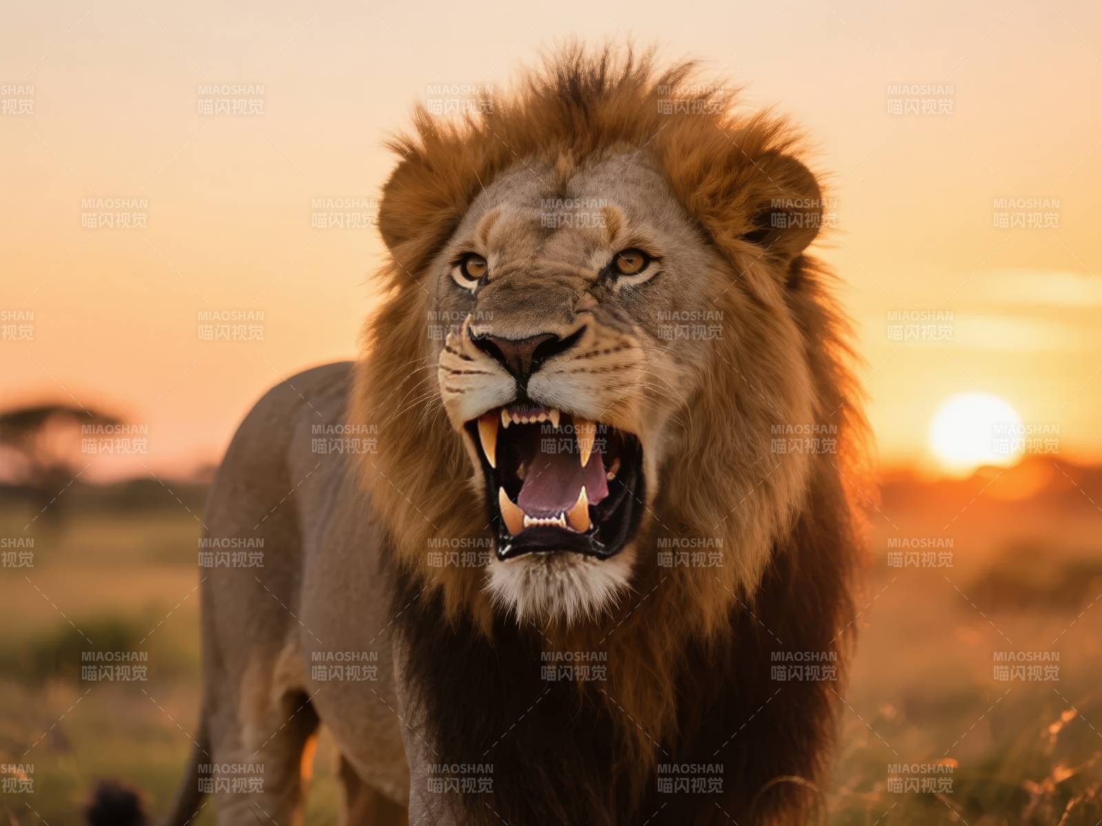 狮王怒吼日落时图片