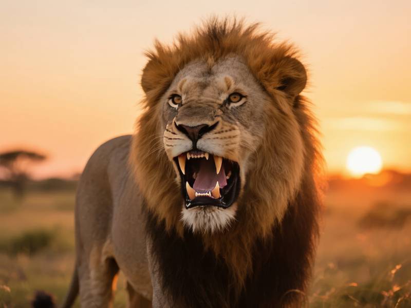 狮王怒吼日落时图片