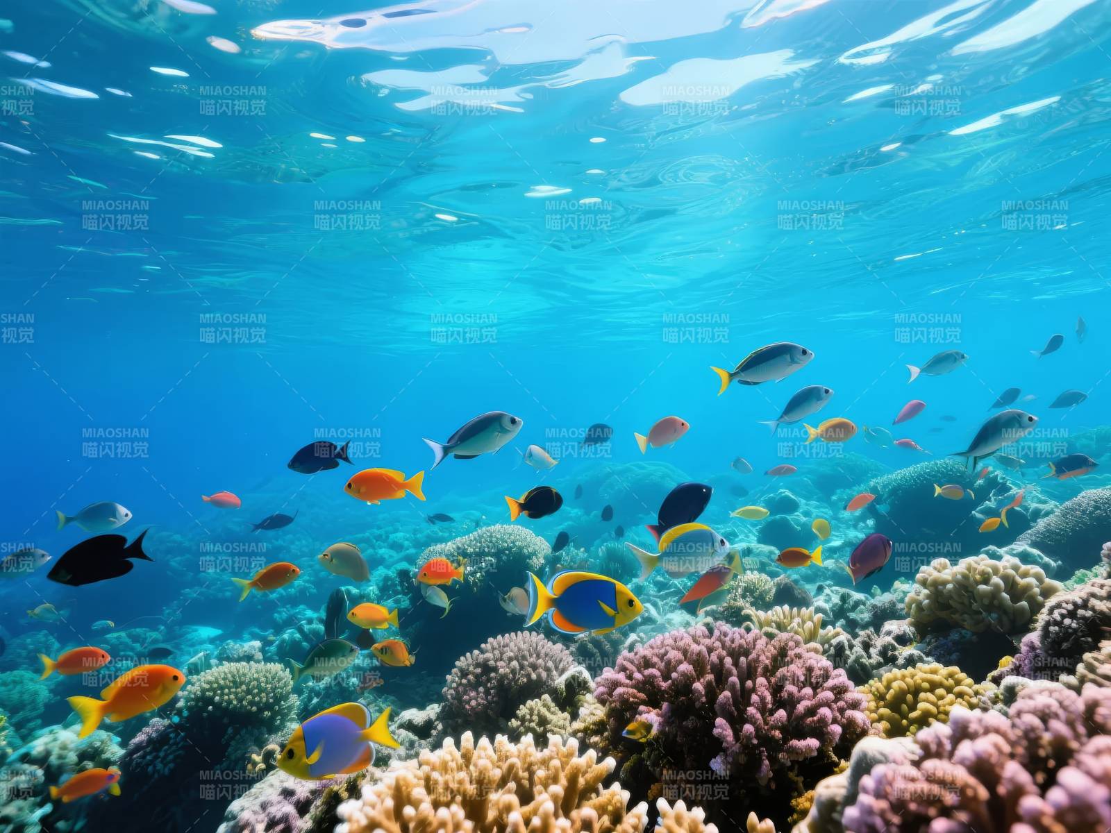 珊瑚礁鱼群图片