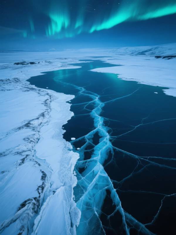 极光冰河夜景图片