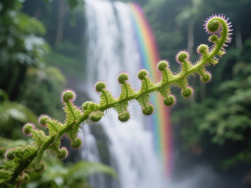 瀑布彩虹蕨影图片