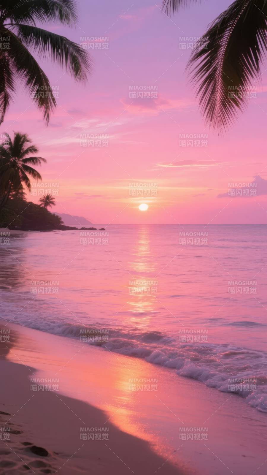 粉红海岸日落图片