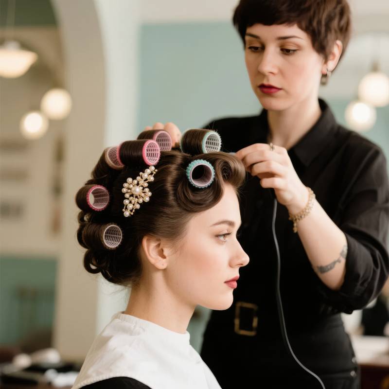 发型师正在卷发图片