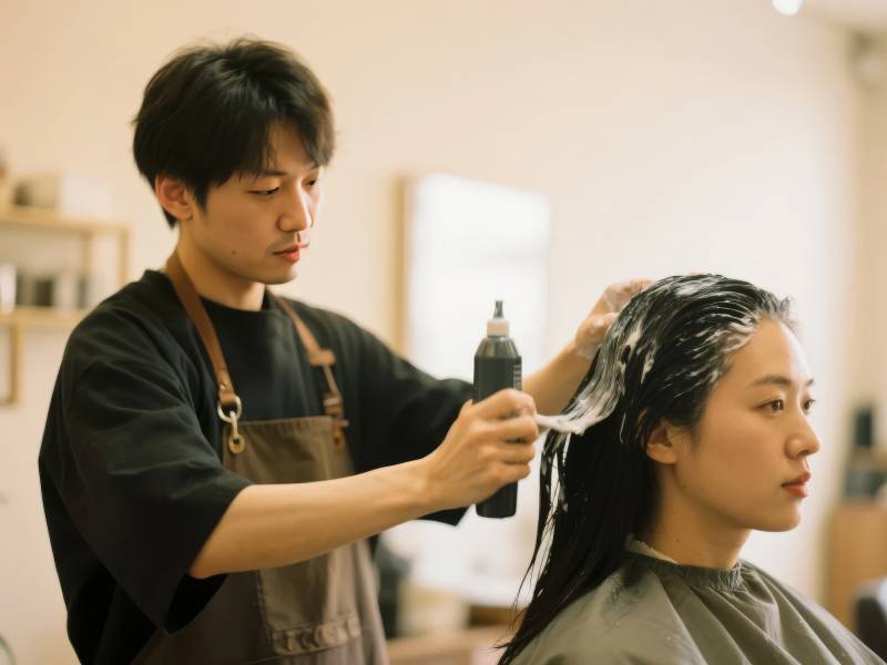 理发师为顾客洗发图片
