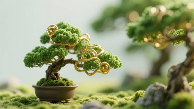 金丝缠绕盆景树图片