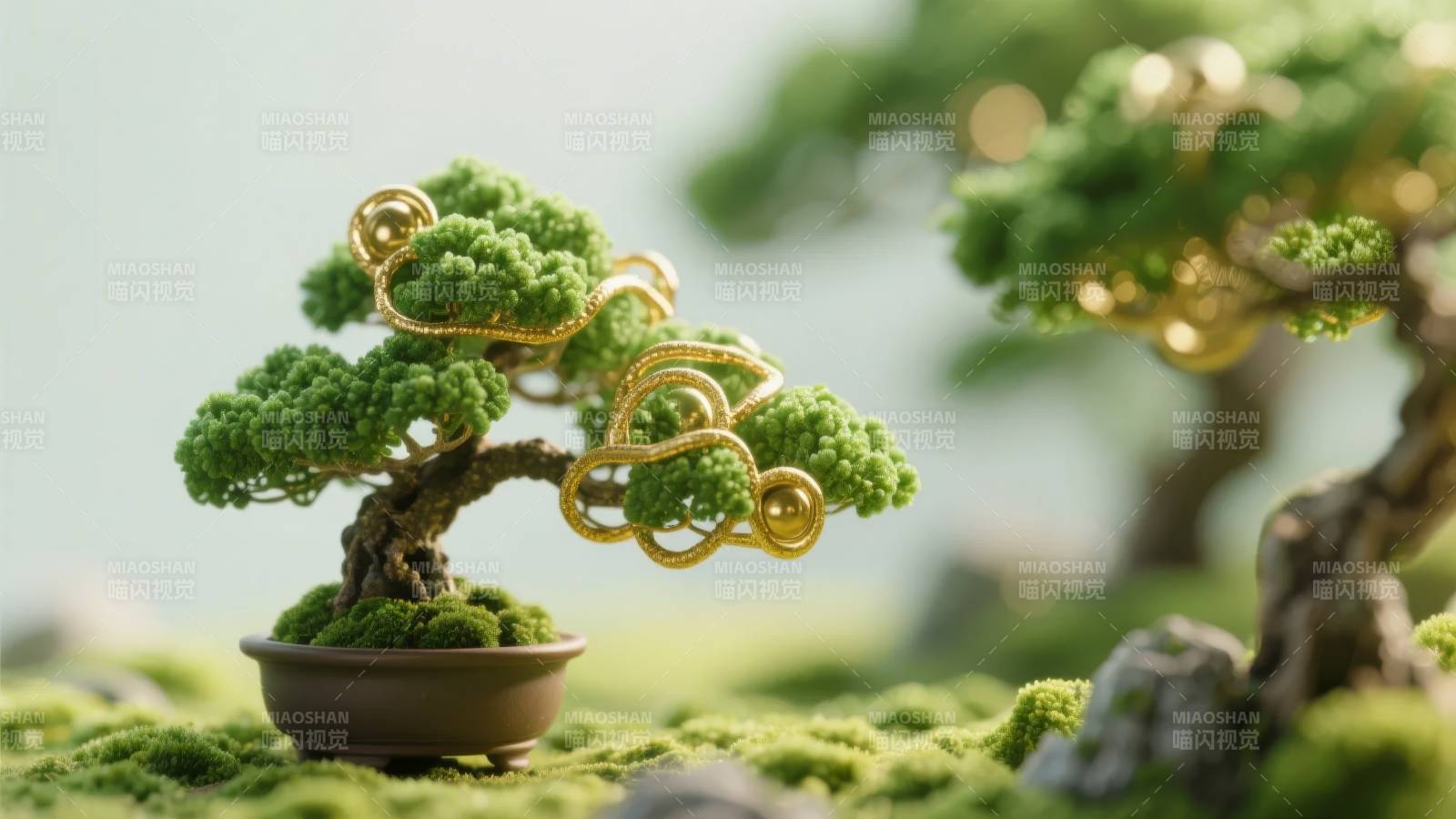 金丝缠绕盆景树图片