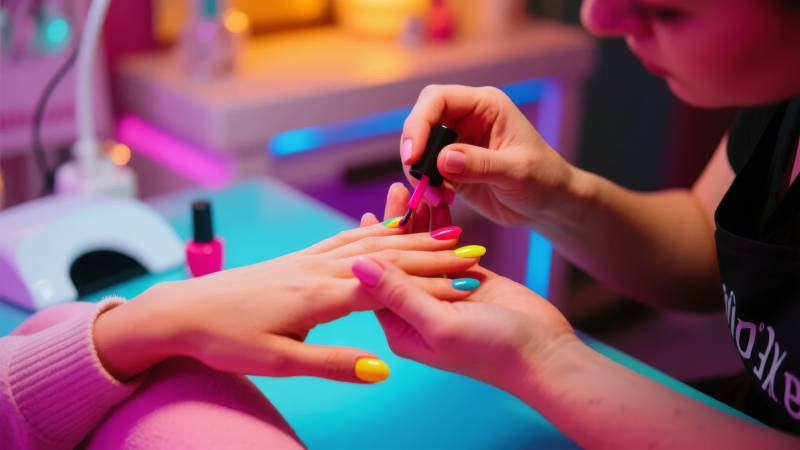 美甲师正在涂指甲图片